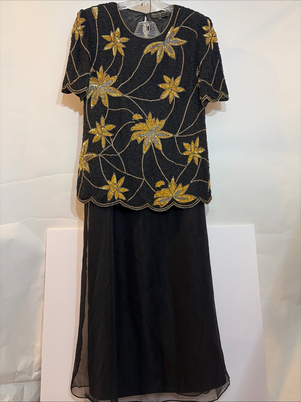 2pc VTG Royal Feelings Women's Medium Blouse Skirt Set Sequin Beaded 90s